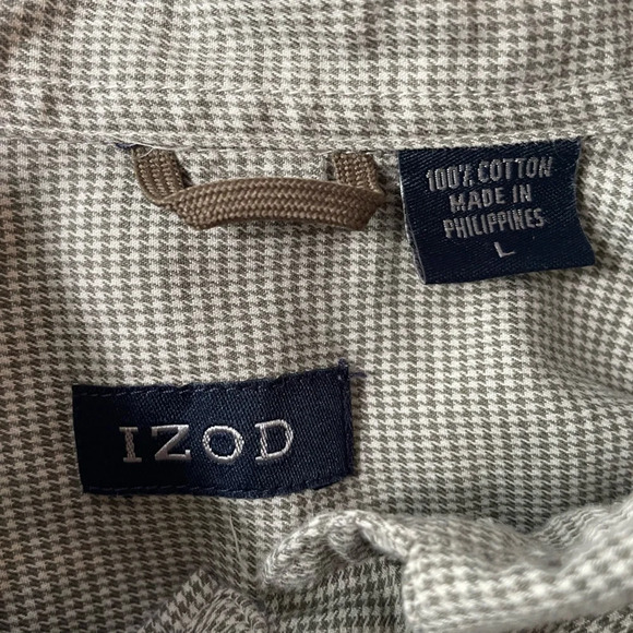 Izod Men’s Houndstooth Long Sleeve Button Down Shirt Size Large Cotton Green - Picture 2 of 16